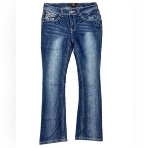 Cato low rise bootcut jeans size 8 stretchy faded distressed western flap pocket